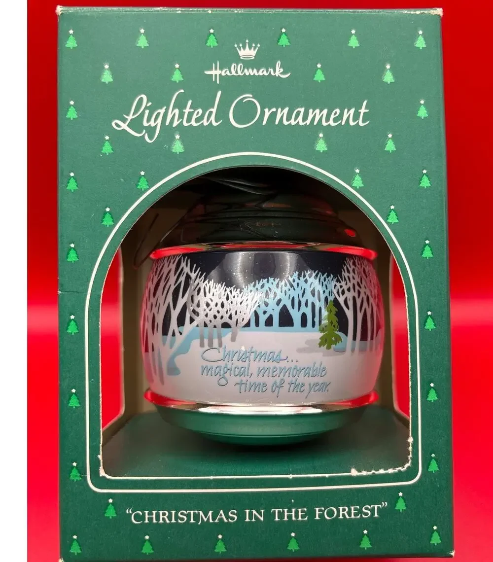 Vintage Christmas Tree Ornament Hallmark Lighted Christmas In The Forest 1980s